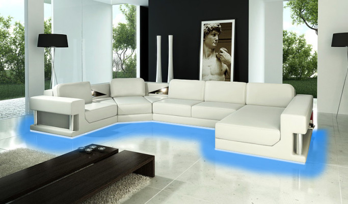 Ecksofa Polster Couch Sofa Wohnlandschaft Sitz Eck Garnitur Leder Textil PH28