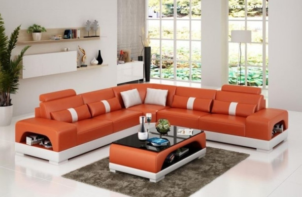Ecksofa mit USB,Couch Sofa Wohnlandschaft Sitz Eck Garnitur Leder Textil Sandber