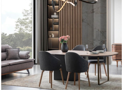 Designer Esszimmergarnitur Moderne Braune Stühle Holz Esstisch 5tlg Set