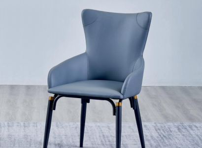 Blauer Esszimmer Stuhl Polster Moderner Einsitzer Designer Lederstuhl