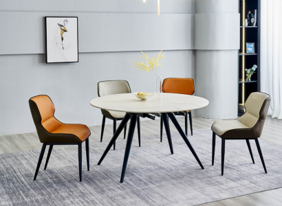 Beiger Runder Esstisch Rundtisch 4x Polsterstühle Designer Esszimmer