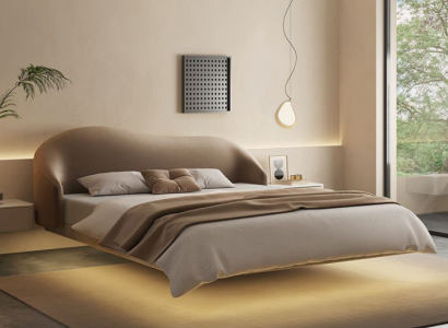 Beiges Wandbett Designer Schlafzimmer Betten Luxus Doppelbetten Holz