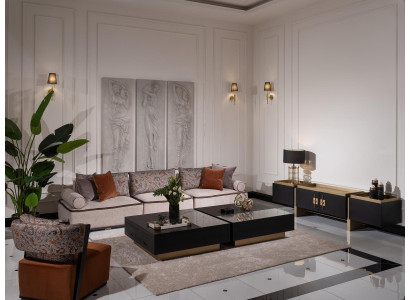 Großes Garnitur Wohnzimmer Stoffsofa Sessel Grau Set 5tlg Couch Tische