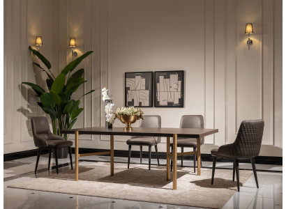 Esstisch Esszimmertisch Tisch Esszimmer Holz Braun Modern Gold Design