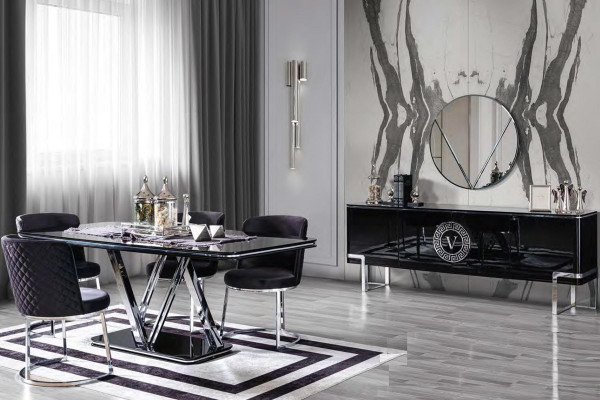 Tisch Esszimmer Garnitur Schwarzes Design Esstisch 4x Stühle 5tlg.