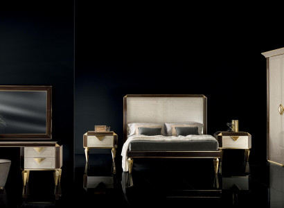 Bett Nachttisch Kleiderschrank 7 tlg. Schlafzimmer Set Design Luxus Schlafzimmer