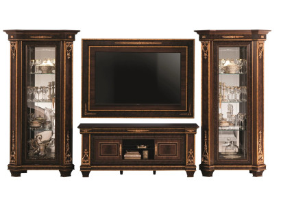 Wohnzimmer Komplettset Wohnzimmerkombination 4 tlg. Wohnwand Holz 2x Vitrine Neu