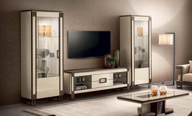 Design Wohnwand Sideboard 2x Vitrine rtv Lowboard Anrichte 3 tlg. Set wohnwände