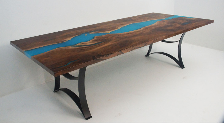 Esstisch tische epoxid harz echtes holz massive möbel epoxy tisch wasserfall neu