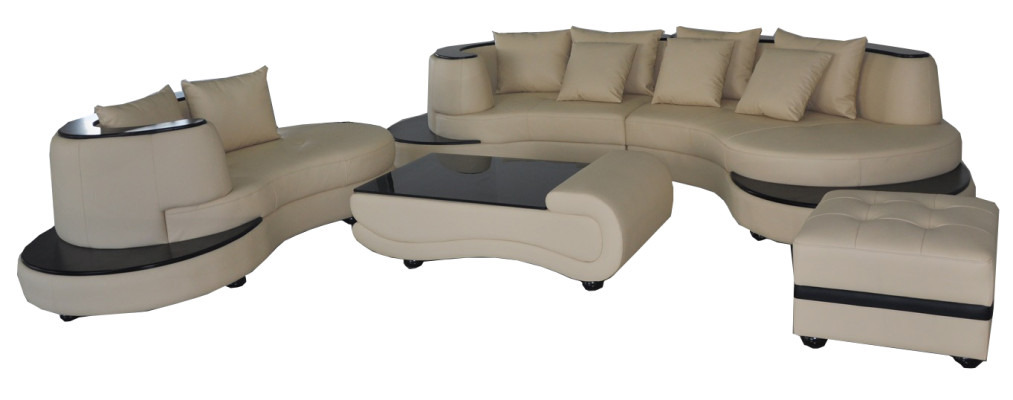 Luxus Wohn Eck Leder Garnitur Landschaft Polster XXL Big Sofa U Form + Chaise + Tisch
