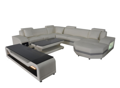 Leder Sofa Couch Polster Eck Sitz Garnitur Wohnlandschaft U Form Tisch RTV Neu