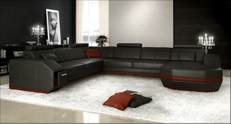 Leder Sofa Couch Polster Eck Sitz Garnitur Wohnlandschaft U Form couchen +USB