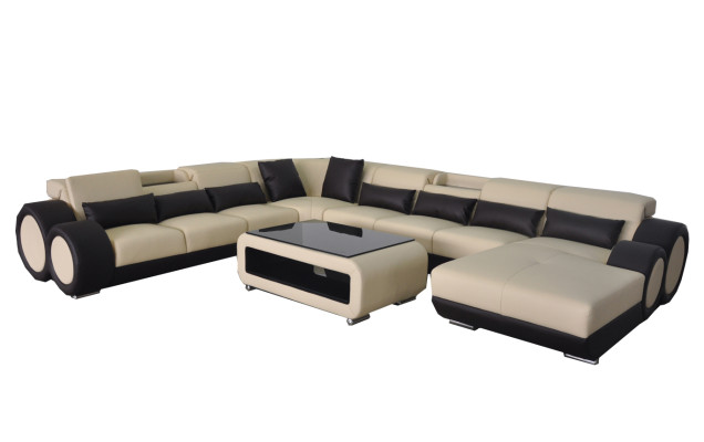 Ledersofa Wohnlandschaft Garnitur Design Modern Ecke Sofa U-Form Chaise G8035