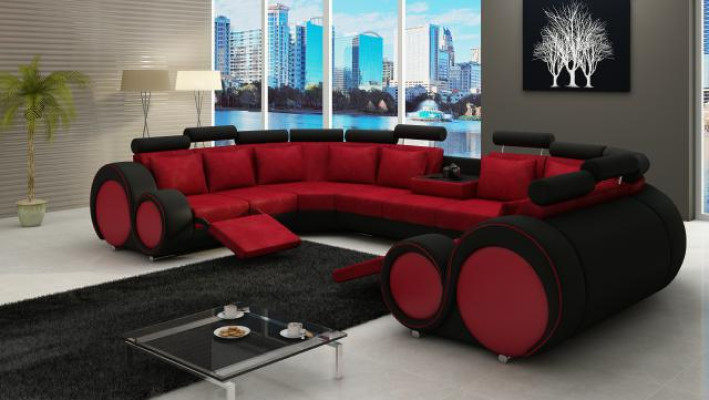 Stoff Couch Textilsofa Ecksofa USB, Couch Wohnlandschaft XXL Textil Sofa Couchen
