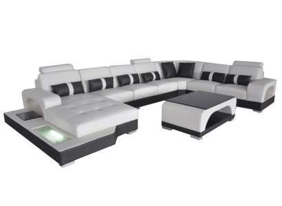 Leder Sofa Moderne Sitz Couch Polster Design Eck Couchen Wohnlandschaft + Tisch
