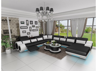 Ledersofa Couch Wohnlandschaft Ecksofa Eck Garnitur Design Modern Sofa mit USB