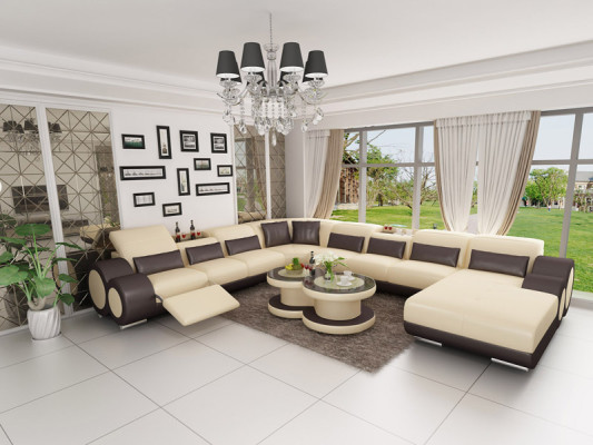 Ledersofa Couch Wohnlandschaft Ecksofa Eck Garnitur Design Modern Sofa mit USB