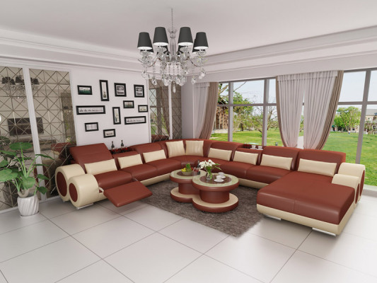 Ledersofa Couch Wohnlandschaft Ecksofa Eck Garnitur Design Modern Sofa mit USB
