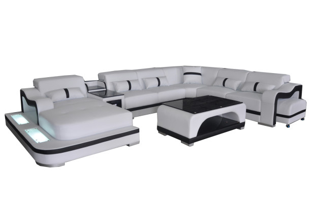 Leder Couch Polster Sitz Wohnlandschaft Design Modern Eck Garnitur U Form + Tisch