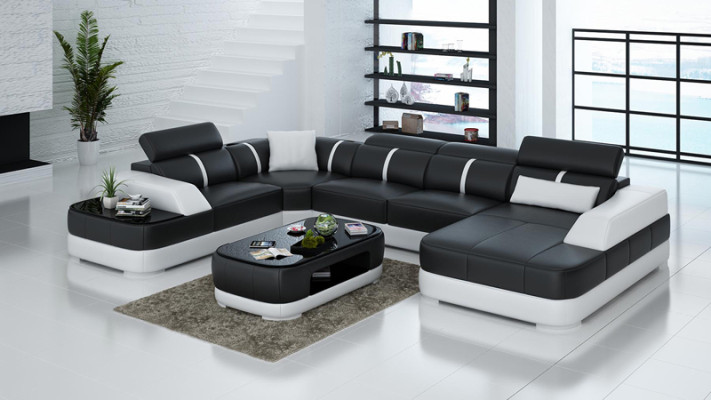 Design Eck Couch Sitz Leder Polster Ecke Garnitur Wohnlandschaft Sofa mit USB