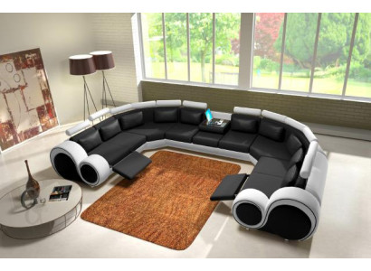 Ledersofa mit USB Polster Sofa Couch Ecksofa Wohnlandschaft Riesen XXL Relax Neu