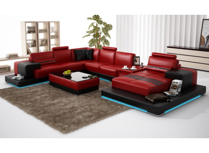 Ledersofa Couch Wohnlandschaft Ecksofa Eck Garnitur Design Modern Sofa + USB