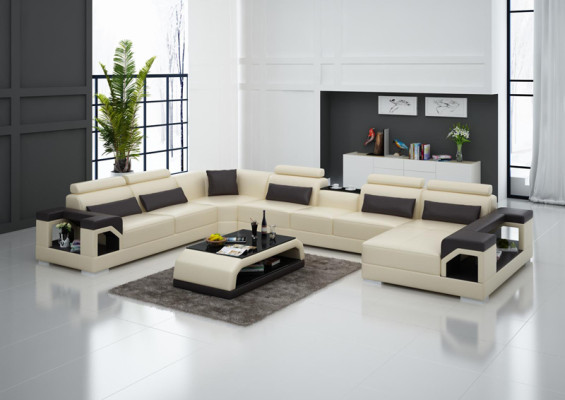 Leder Eck Couchen Sofa Moderne Sitz Couch Design Wohnlandschaft + Tisch + USB