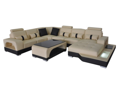 Leder Sofa Moderne Couch Design Wohnlandschaft + Tisch Eck Couchen Sitz mit USB