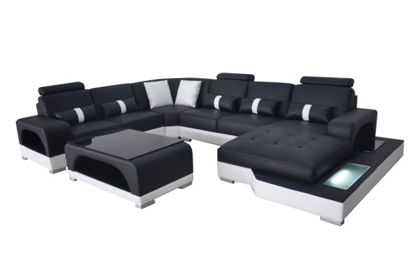 Leder Sofa Moderne Couch Design Wohnlandschaft + Tisch Eck Couchen Sitz mit USB