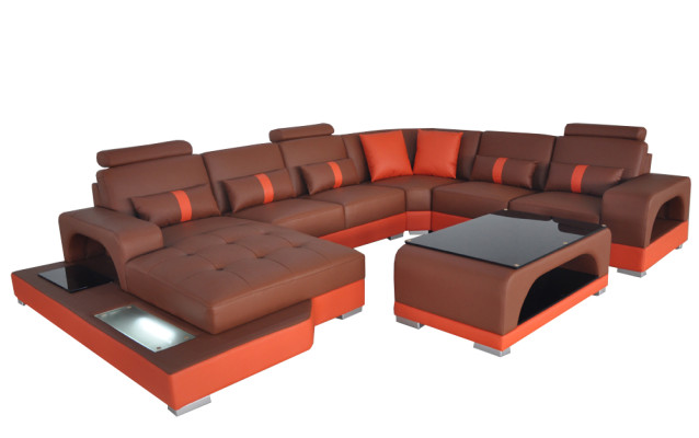 Leder Sofa Moderne Couch Design Wohnlandschaft + Tisch Eck Couchen Sitz mit USB