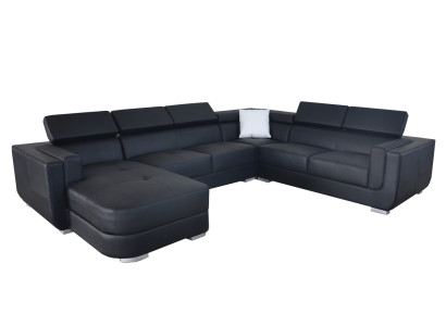 Designer Wohnlandschaft Eckcouch +USB Sofa Polster Ledersofa Sofas Neu Schwarz