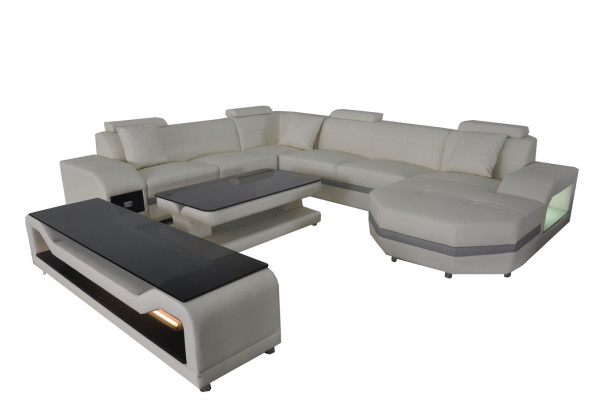 Leder Ecksofa Eckgarnitur Eckcouch Sofa Couch Wohnlandschaft Polster Tisch USB