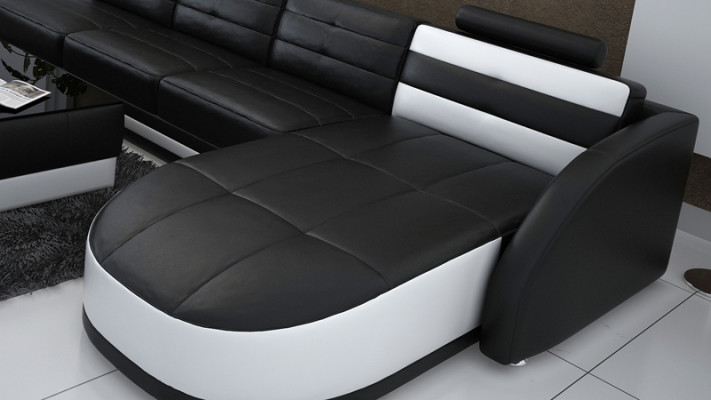 Design Leder Wohnlandschaft Eck Sofa Moderne Garnitur Couch Ecke USB Neu Schwarz