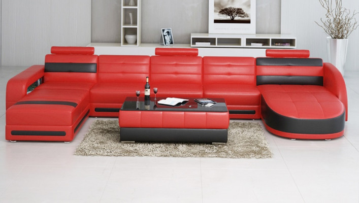 LEDERSOFA ECKSOFA mit USB DESIGNER PISA WOHNLANDSCHAFT COUCH SOFA U FORM COLO 3