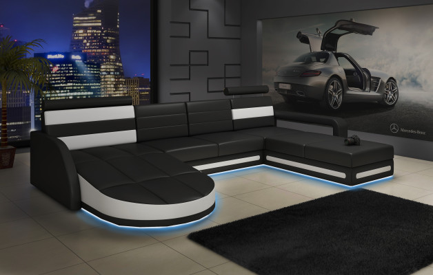 Ecksofa Sofa mit USB,Polster U Form Wohnlandschaft Ecksofa Xxl Schwarz Neu