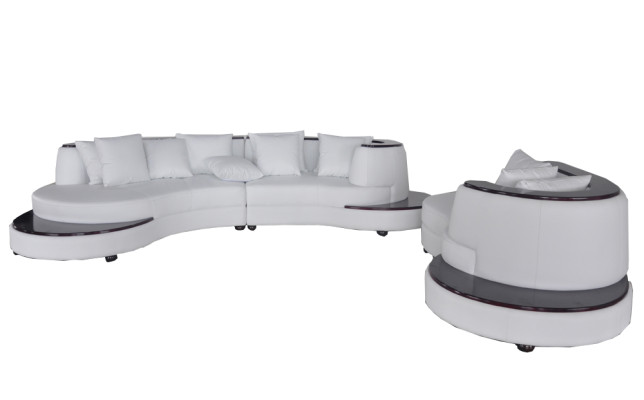 Luxus Runde Wohn Eck Leder Garnitur Landschaft Polster Ecke XXL Rund Sofa USB