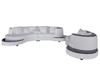 Luxus Runde Wohn Eck Leder Garnitur Landschaft Polster Ecke XXL Rund Sofa USB