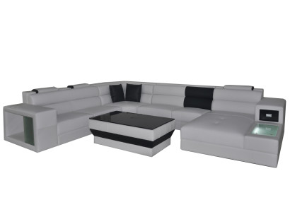 Ecksofa mit Beleuchtung & USB Anschluss Moder Leder Wohnlandschaft Sofa Polster