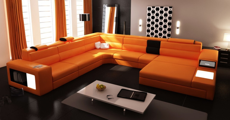 Couchgarnitur Ecke Sitzecke Leder Modernes Sofa Couch Polster Wohnlandschaft USB
