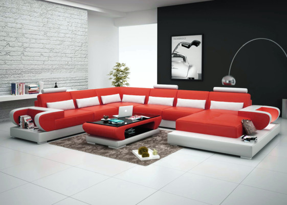 Ledersofa Couch Wohnlandschaft Ecksofa Eck Garnitur Design Modern Sofa G8003
