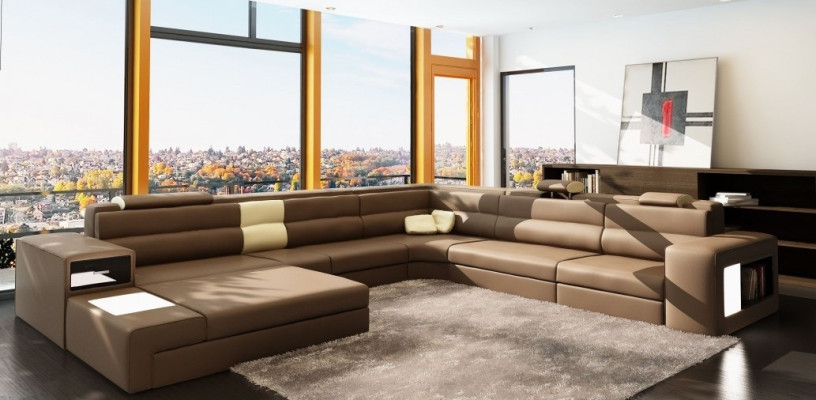 Ledersofa Couch Wohnlandschaft U-Form Garnitur Design Modern Sofa