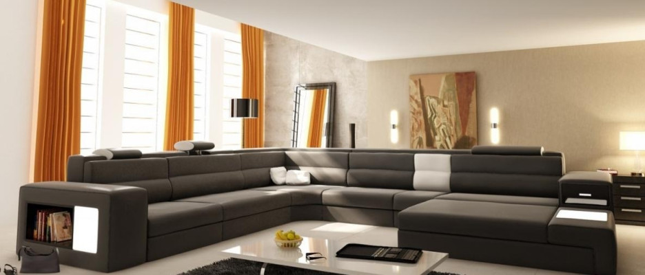 Ecksofa Sofa Couch Polster Garnitur Design Leder Textil Wohnlandschaft Landau R