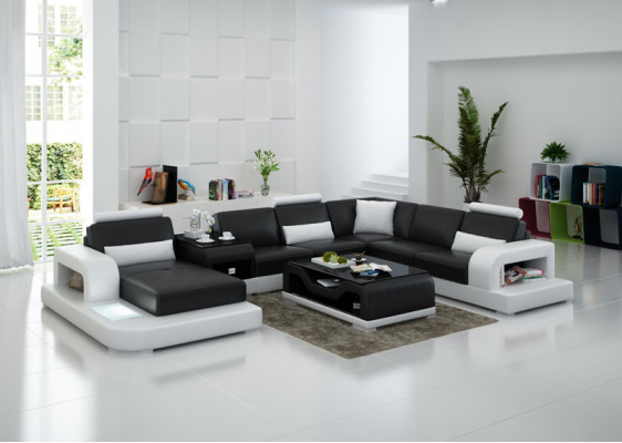 Ledersofa Couch Wohnlandschaft Ecksofa Eck Garnitur Design Modern Sofa mit USB