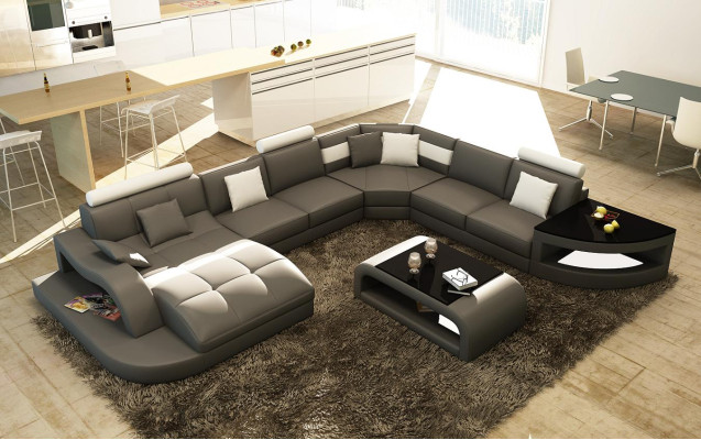 Multifunktion XXL Big Ledersofa Sofa Couch Eck Wohnlandschaft Ecksofa Polster