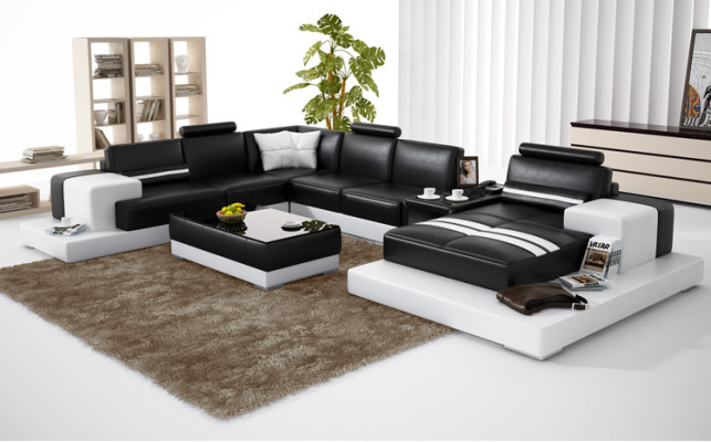 Ledersofa Couch Wohnlandschaft Ecksofa Eck Garnitur Dekor Design Modern