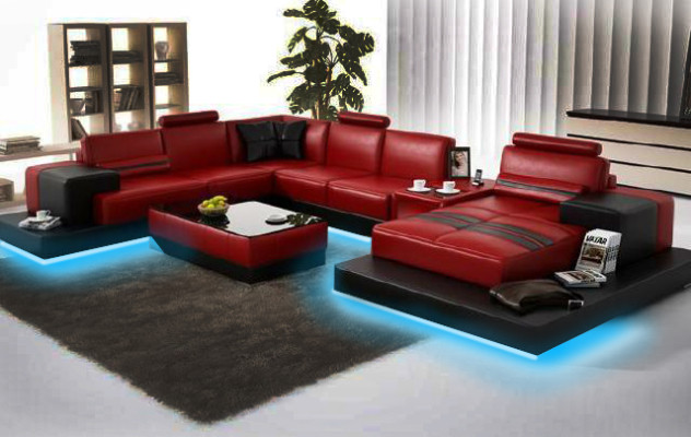 Wohnlandschaft Couch Polster Eck Garnitur Ledersofa Big Sofa Ecksofa Neu 2725A