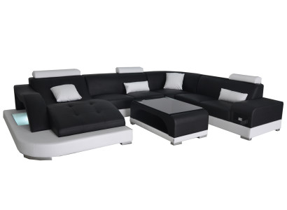 Leder Sofa Moderne Sitz Couch Polster Design Eck Wohnlandschaft + Tisch Couchen