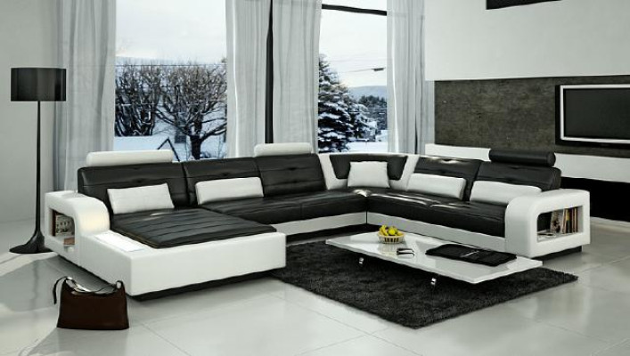 Ledersofa mit USB Ledercouch Schlafsofa Sofa Garnitur Wohnlandschaft Eckcouch