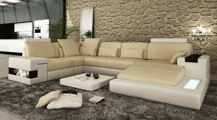 Leder Design Sofa Couch Polster Ecksofa Garnitur Wohnlandschaft Ecksofa mit USB