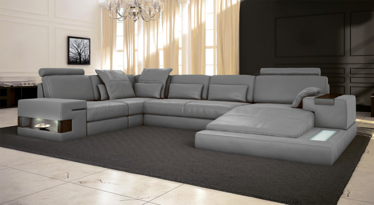 Ledersofa USB Design Sofa U Form Wohnlandschaft Couch Polster Ecksofa Neu LED